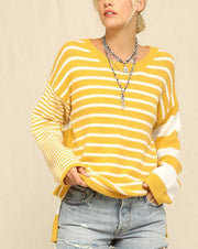 Mixed Stripe Split Hem Sweater