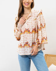Patchwork Floral Ruffle Top