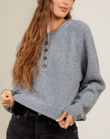 1/2 Button Raglan Sweater