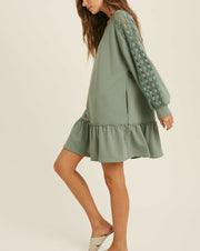 Crochet Sleeve Terry Knit Dress