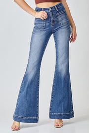 High Rise Patch Pocket Flare Jeans