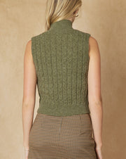 Cable Knit High Neck Sleeveless Sweater