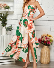 Tropical Floral Strapless Maxi Dress