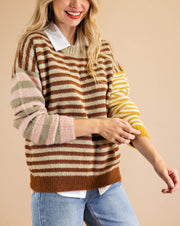 Fuzzy Mixed Up Stripe Sweater