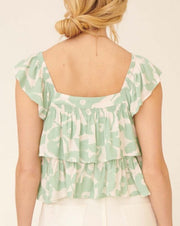 Floral Button Front Ruffles Top