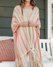 Summer Stripe Fringe Hem Kimono