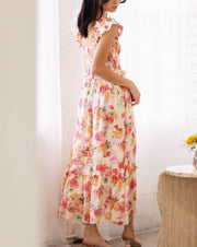 Smocked Bodice Floral Midi Dress