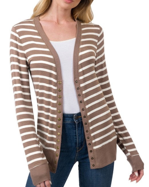 Snap Front Striped L/S Cardigan