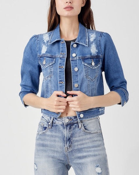 Puff shoulders hot sale denim jacket