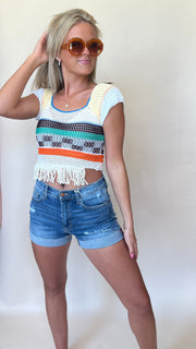 High Rise Raw Cuff Hem Denim Shorts