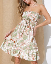 Floral Tie Front Strapless Dress