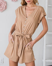 Cuff Sleeve Button Front Romper