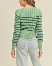 Stripe Pointelle Scallop Hem Sweater