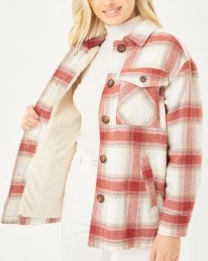 Sherpa Lined Plaid Button Front Shacket