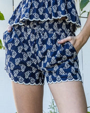 Embroidered Scallop Hem Shorts