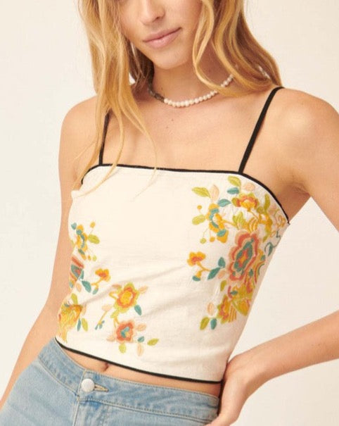 Women's Tank Top - Embroidered Boho Cami