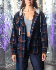 Plaid Flannel Top with Knit Hood
