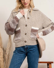 Mixed Pattern Button Front Cardigan