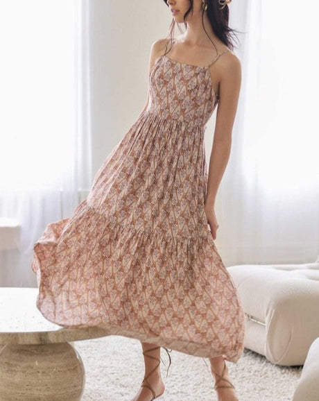 Boho Floral Tie Back Midi Dress