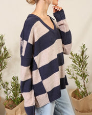 Oversized Wide Stripe V-Neck Sweater