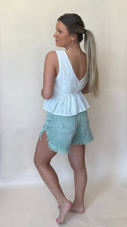 High Rise Frayed Side Cut-Out Shorts