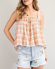 Plaid Babydoll Tank w/Neon Stripe