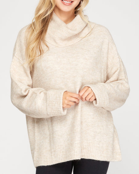Cuff Sleeve Cowl Neck Sweater