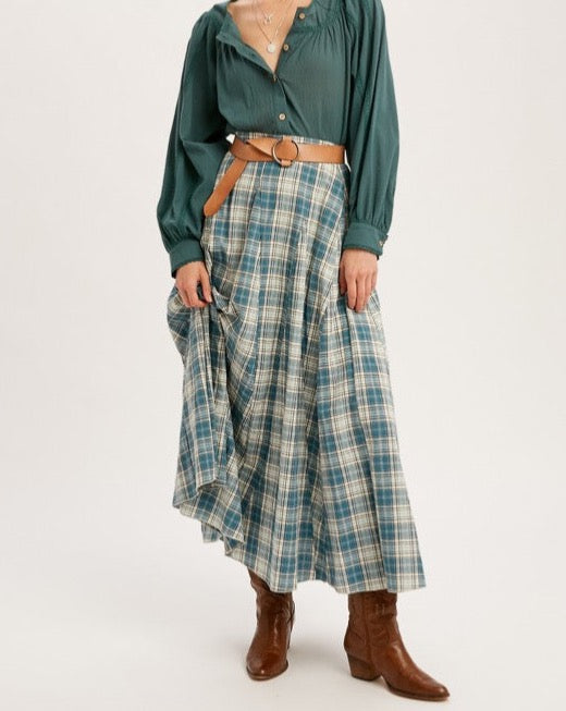 Plaid Woven Maxi Skirt
