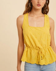 Eyelet Embroidered Square Neck Top