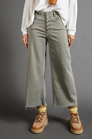 High Rise Button Fly Fray Wide Leg Jean