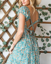 Floral Smocked Bodice X-Back Maxi Dress
