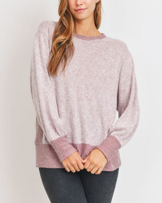 Brush Knit Contrast Banded Top