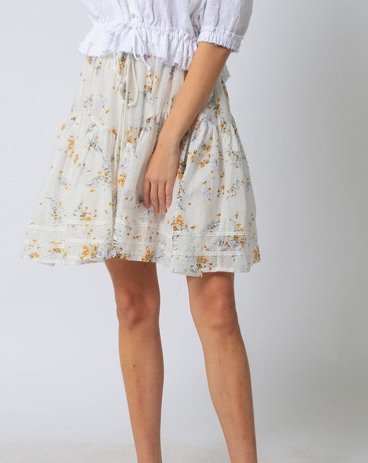 Floral Cotton Tie Waist Skirt