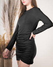 Ruched Tulip Hem Knit Dress - Black