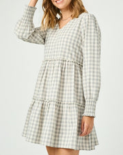 Gingham Tiered Puff Sleeve Dress
