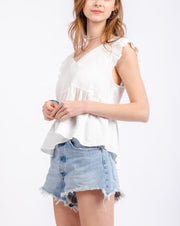 Lace Up Back Ruffle Top