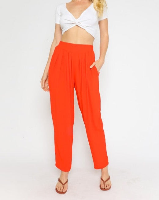 Gathered Yoke Elastic Back Pants