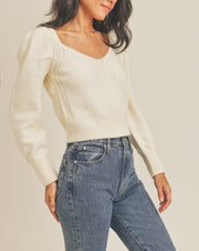 Cable Knit Trim Puff Slv Sweater