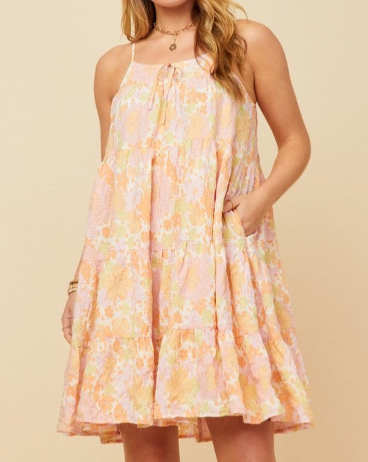 Pastel Floral Tiered Dress w/Pkts