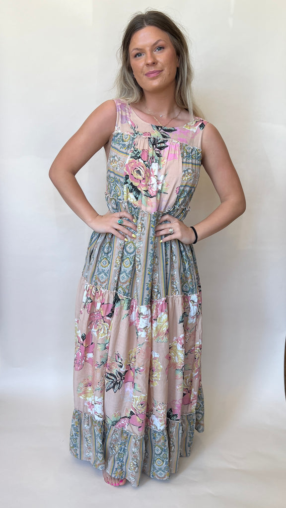Boho Colorblock Floral Maxi Dress