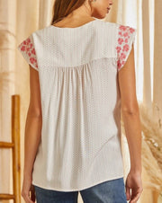 Floral Embroidery Patterned Fabric Top