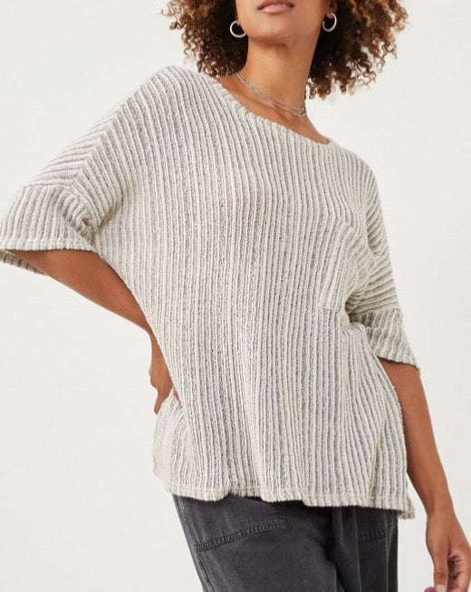 Textured Sweater Knit Stripe Slouch Top