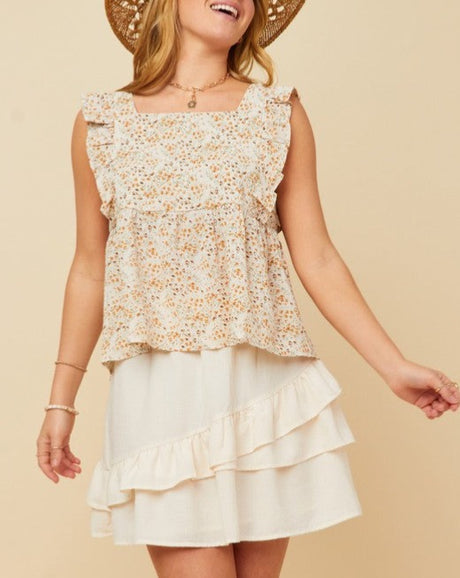 Floral Ruffle Shoulder Top