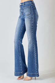 High Rise Patch Pocket Flare Jeans