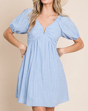 V-Wire Puff Sleeve Tie Back Dress