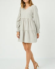 Gingham Tiered Puff Sleeve Dress