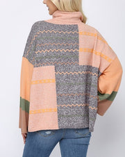 Colorblock + Stripe Cowl Neck Sweater