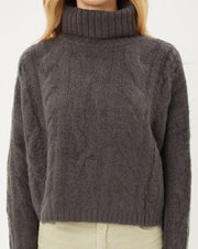 Cable Fuzzy Turtleneck Sweater - Charcoal