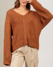 Center Cable V-Neck Sweater