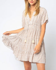 Ikat Print Tassel Tie Front Dress